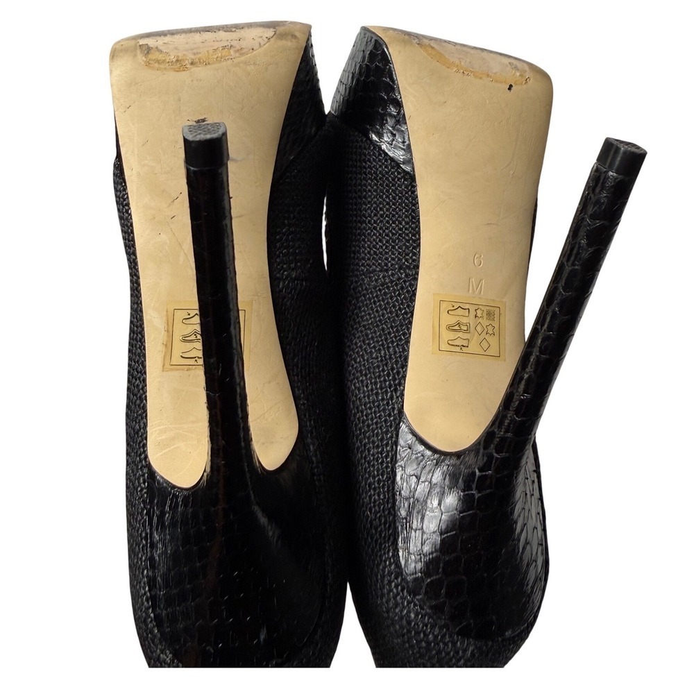 Bebe 2000s Platform Pumps Black Bow Peep Toe 5 Inch Heel Size 6M - Picture 3 of 6
